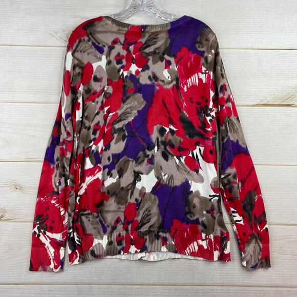 Lane Bryant Cardigan Sweater Womens 14/16 Multicolor Floral Button V-Neck Knit - Picture 2 of 9